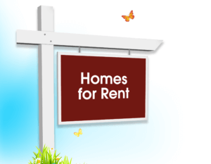 Homes for Rent lawn sign with butterflies flying around